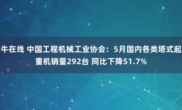 牛在线 中国工程机械工业协会：5月国内各类塔式起重机销量292台 同比下降51.7%